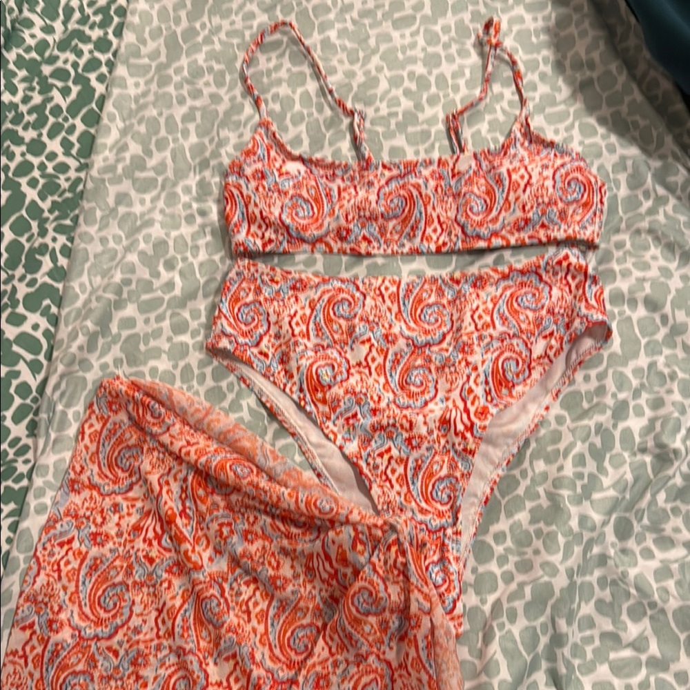 SHEIN Red and White Paisley Bikini Set